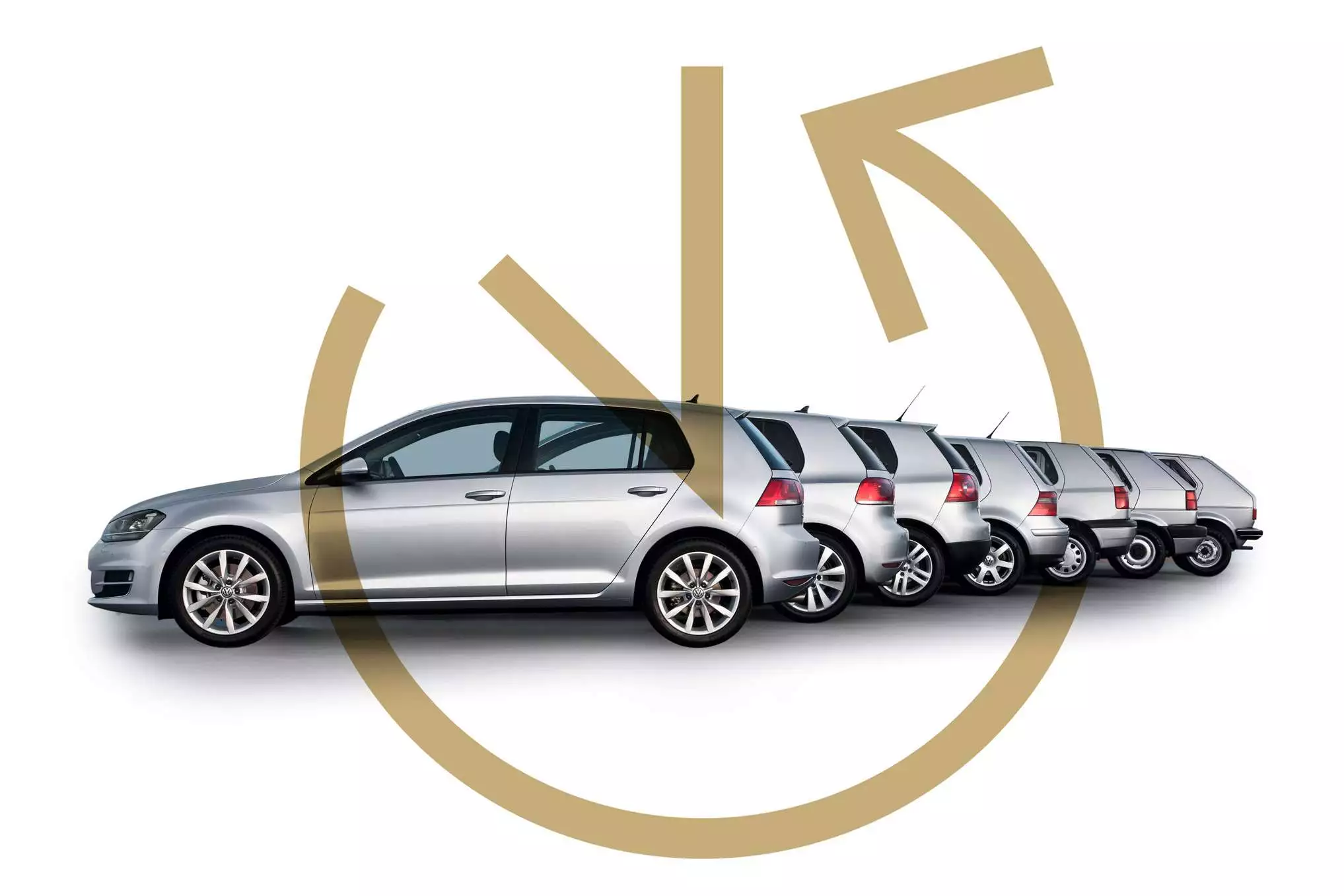 Die VW Golf Modellreihe in silberner Lackierung